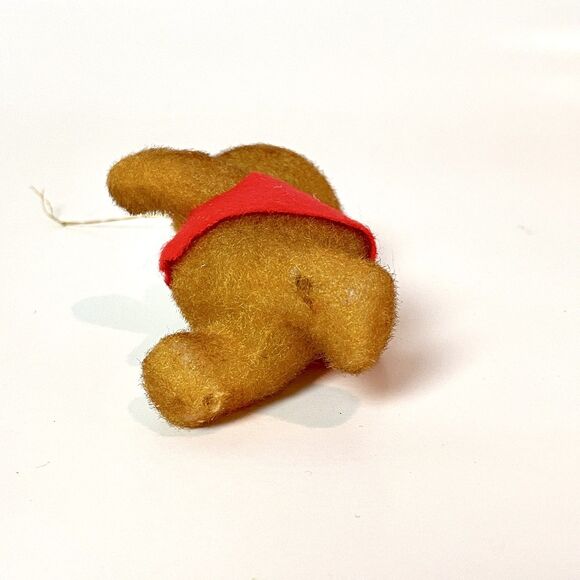 Vintage Christmas Teddy Bear Flocked Walking Waving Ornament Retro Holiday Decor - Picture 5 of 5